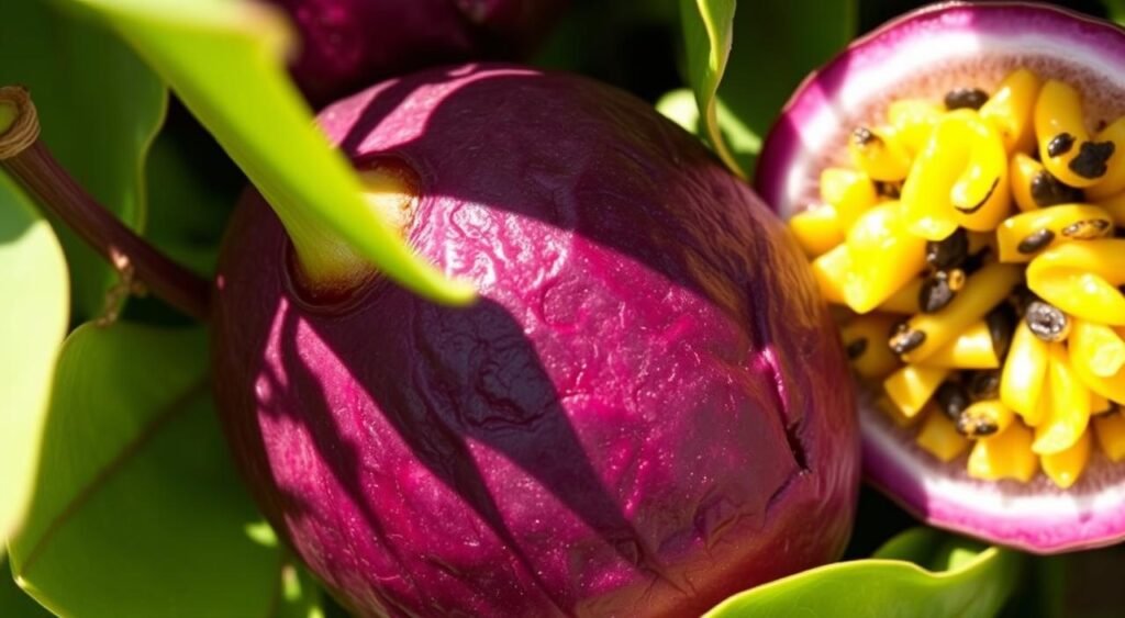 Características do maracujá roxo maduro Características do maracujá roxo maduro