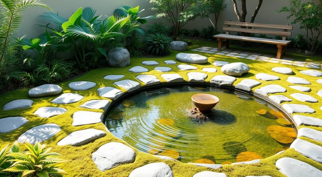 Área de contemplação em jardim minimalista