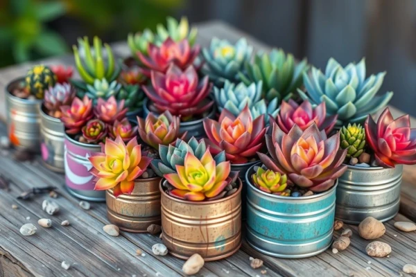 Mini Jardim de Suculentas em Latas Recicladas