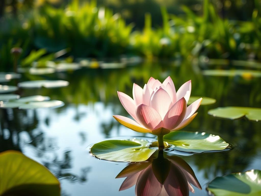 Imagem de flor de lótus em um lago pequeno