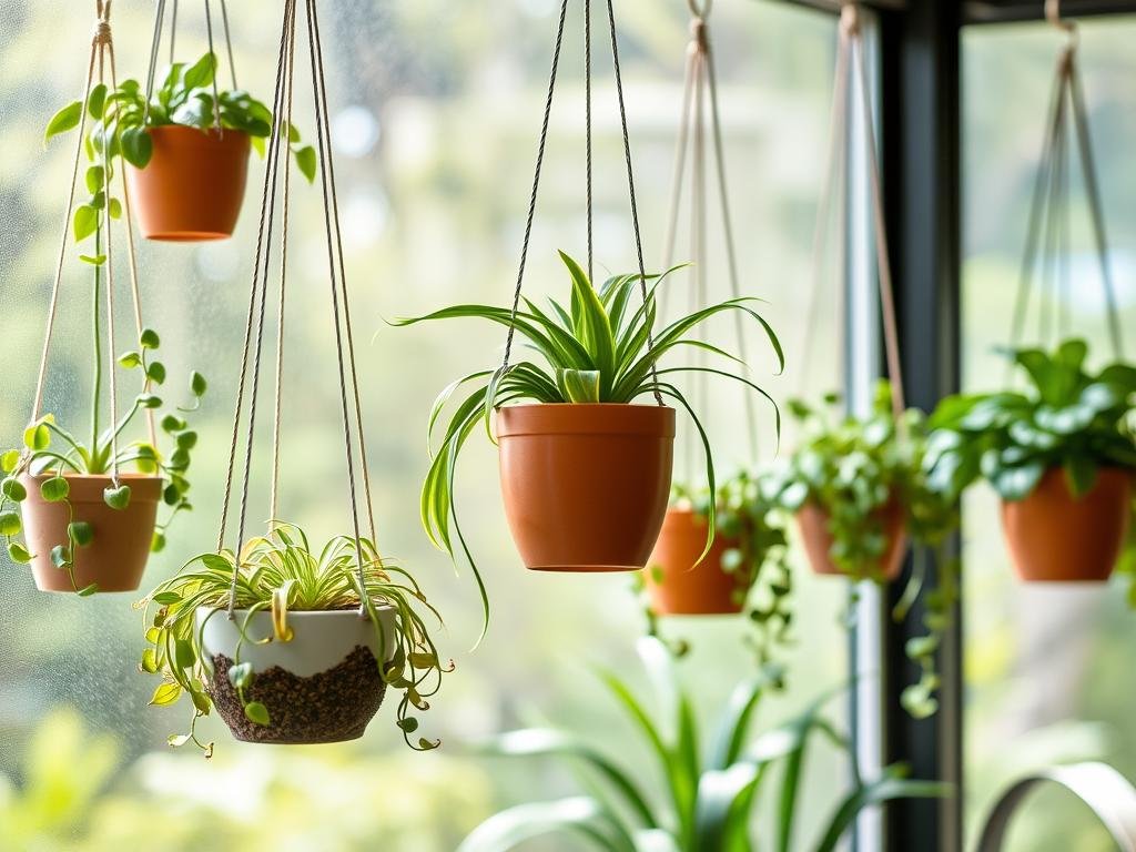 Imagem de plantas pendentes em vasos suspensos