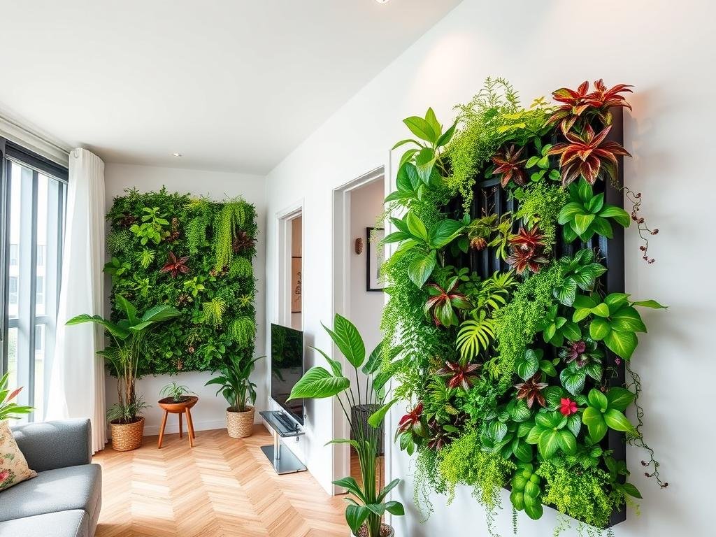Imagem de um jardim vertical em um apartamento