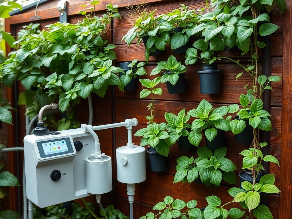 Imagem de um sistema de irrigação automática para jardim vertical Imagem de um sistema de irrigação automática para jardim vertical