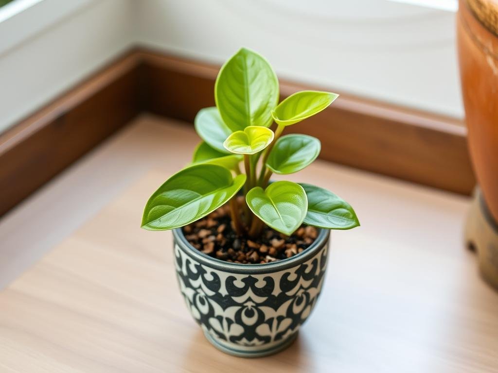 Imagem de uma Peperômia em um vaso pequeno