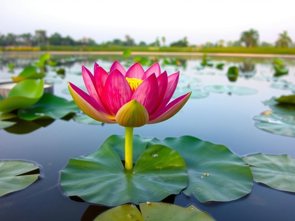 Imagem de vitória-régia em um lago artificial
