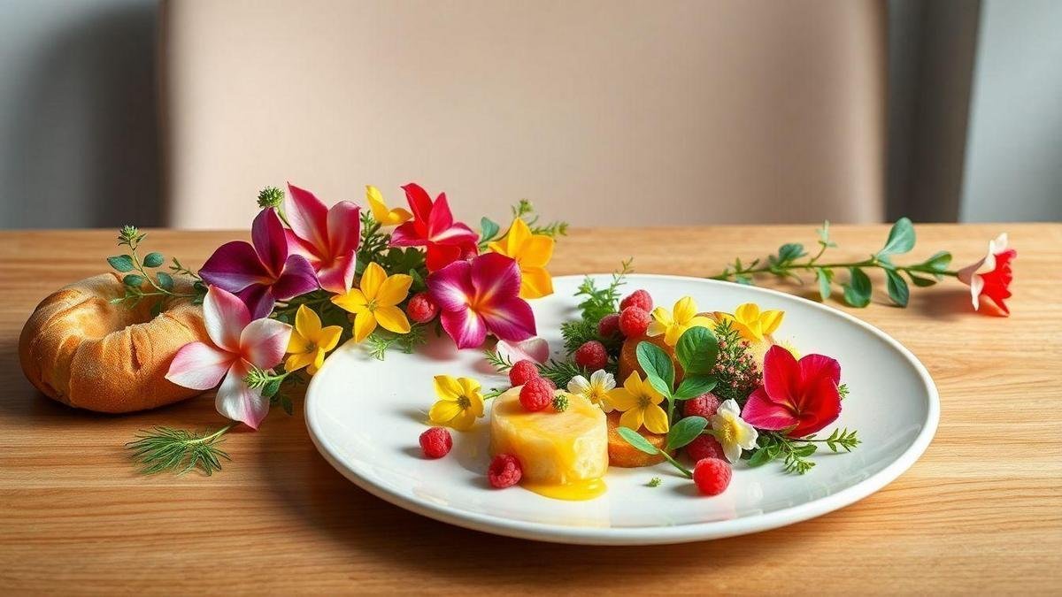 Decoração de pratos com flores e harmonização de sabores