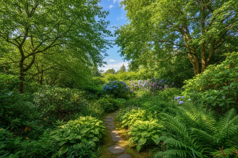 Jardim com árvores de crescimento rápido para sombra
