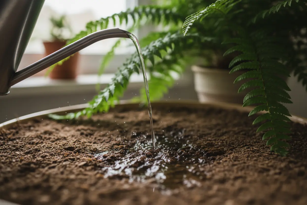 Rega de plantas no inverno.