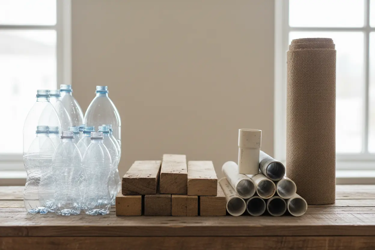 Garrafas PET, paletes e canos de PVC para jardim vertical