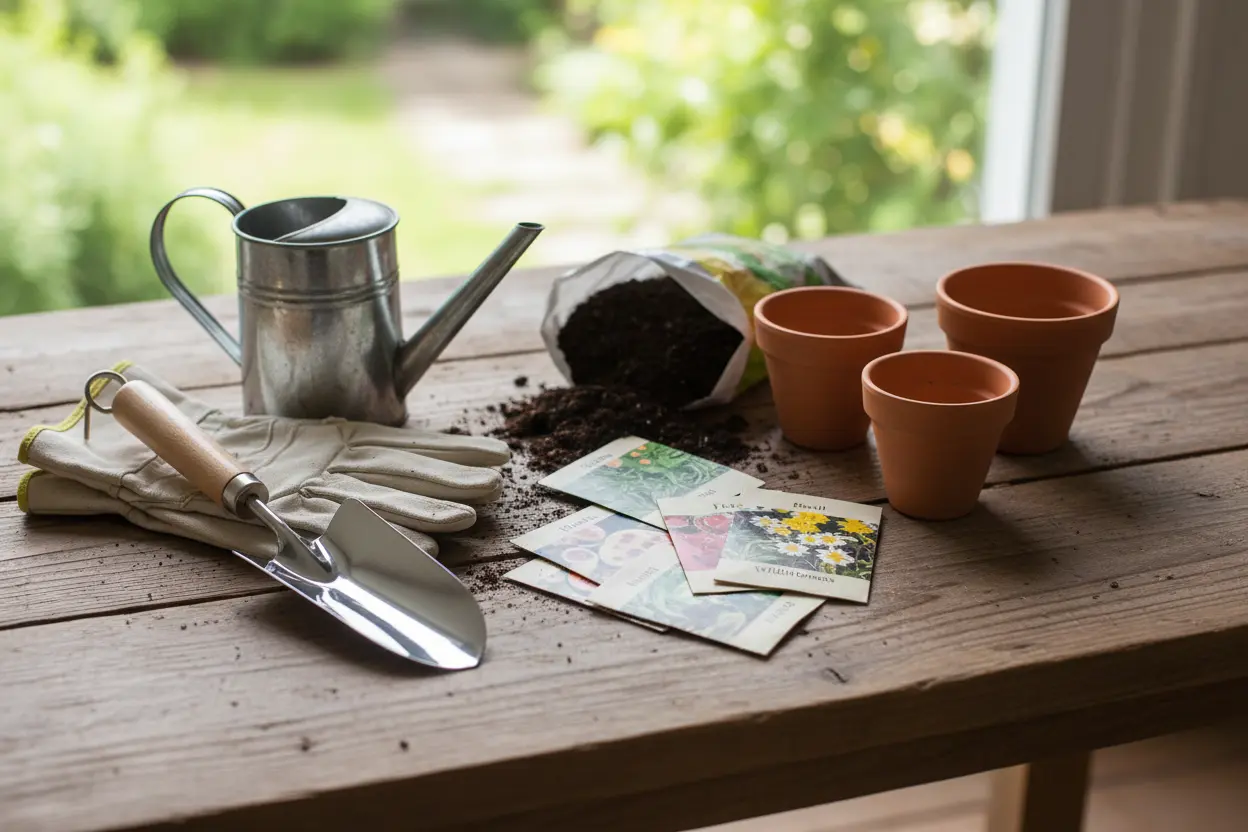 Kit de jardinagem para cultivar ervas aromáticas em vaso.