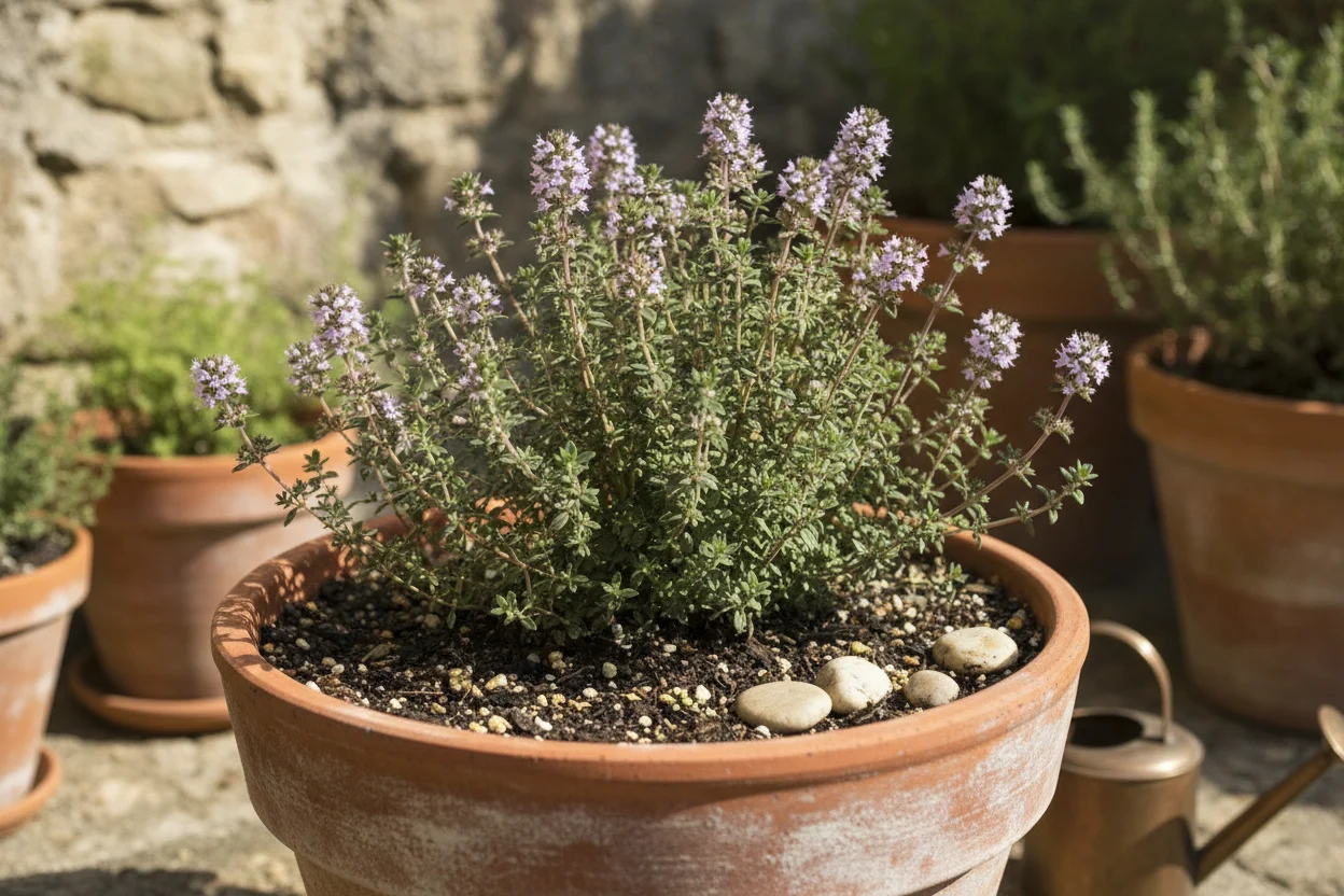 As necessidades da Thymus vulgaris no vaso 