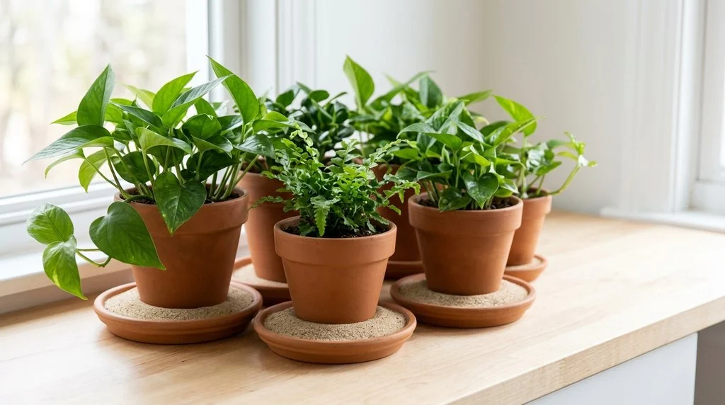 Folhas Secas Nas Pontas Plantas Agrupadas Pratos Com Areia